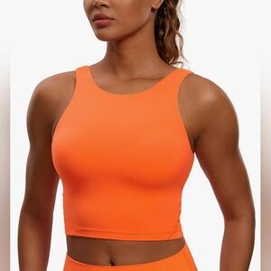 CRZ YOGA High Neck Longline U Back Sports Bra, Neon Orange, size L